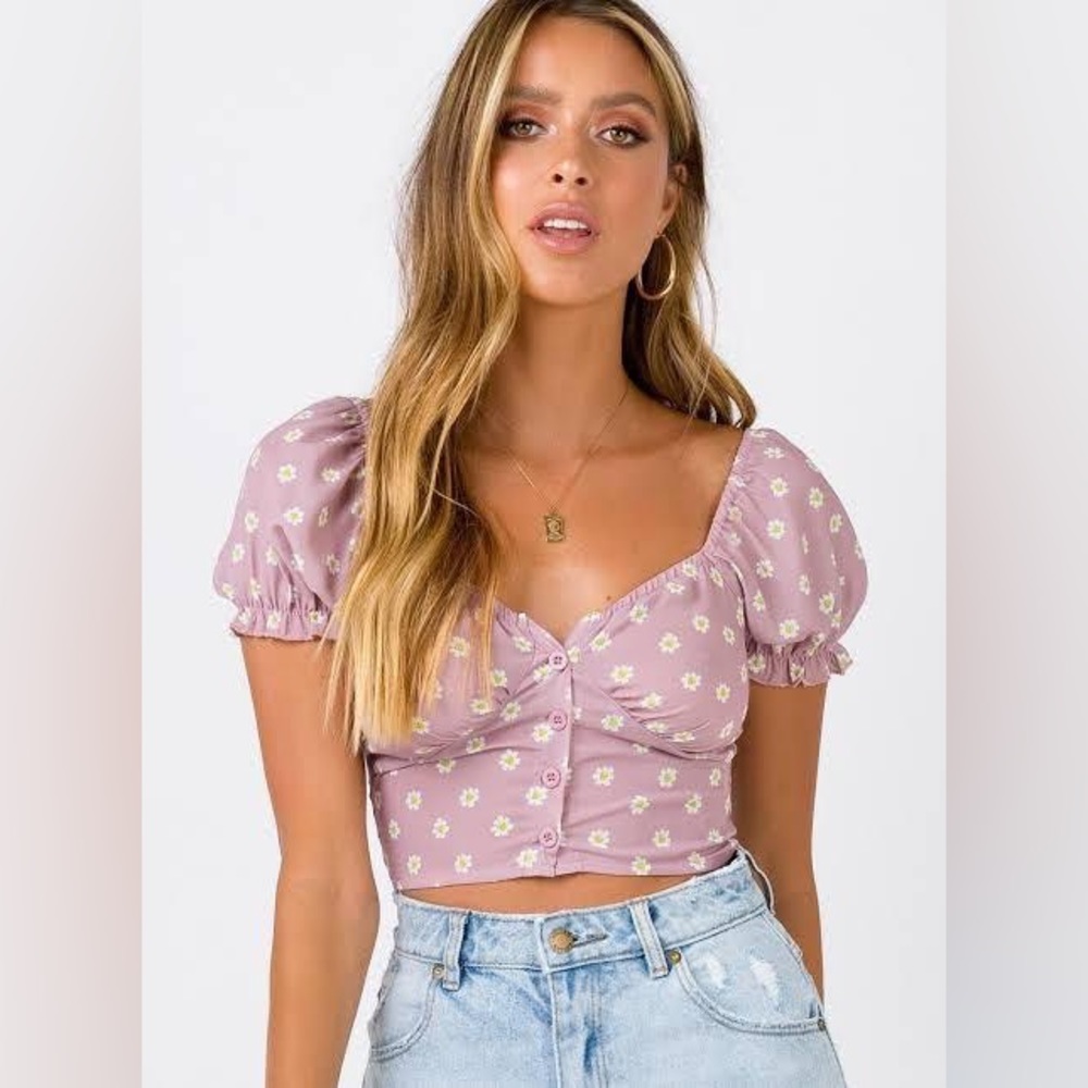 Princess Polly Purple Puff Sleeve Crop